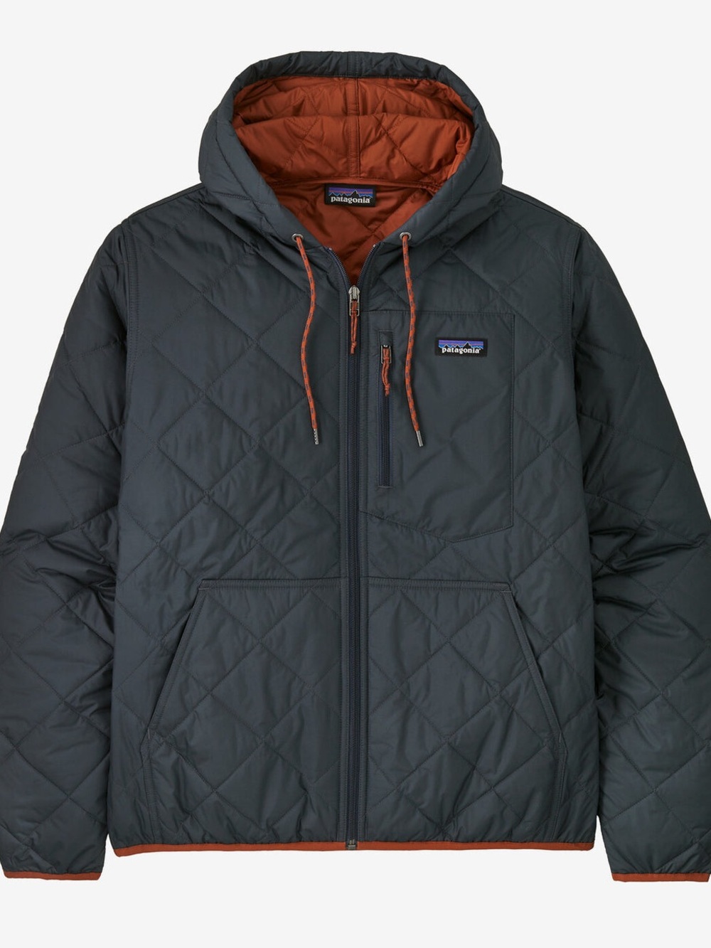PATAGONIA DIAMOND QUILTED BOMBER HOODY SMOLDER BLUE LARGE 27610